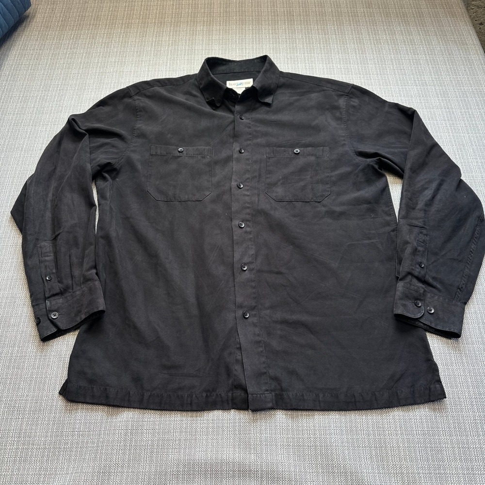TravelSmith Faux Suede Shirt Mens Large‎ Black Travel Casual Outdoors Gorp